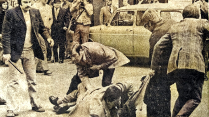 Prügelnde Zivilpolizisten wollen am 19. Mai 1973 in Dortmund eine Demonstration gegen Kreml-Chef Breschnew verhindern. Die Wirtschaftsbeziehungenzur Sowjetunion sollen nicht gestört werden, das Gas-Röhren-Geschäft. Ich komme in Gefangenschaft in einen Bunker.